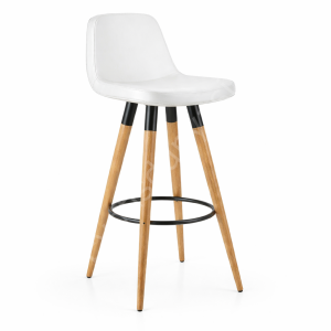 Lodi Ahşap Ayaklı Bar Sandalyesi 75 - Beyaz Deri