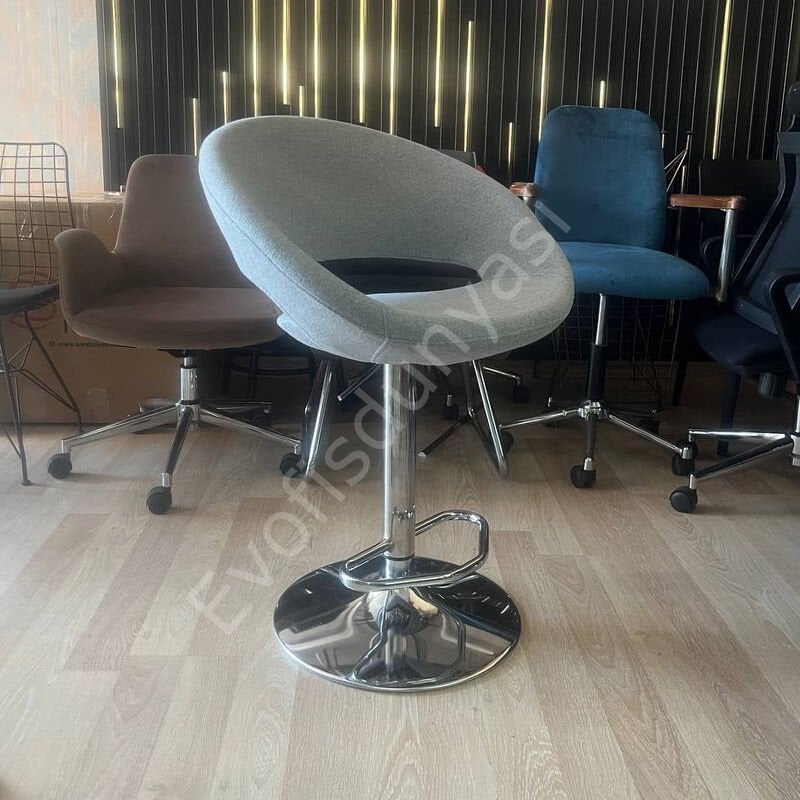 Song Boru Ayaklı Bar Sandalyesi Bej Kaşe Kumaş