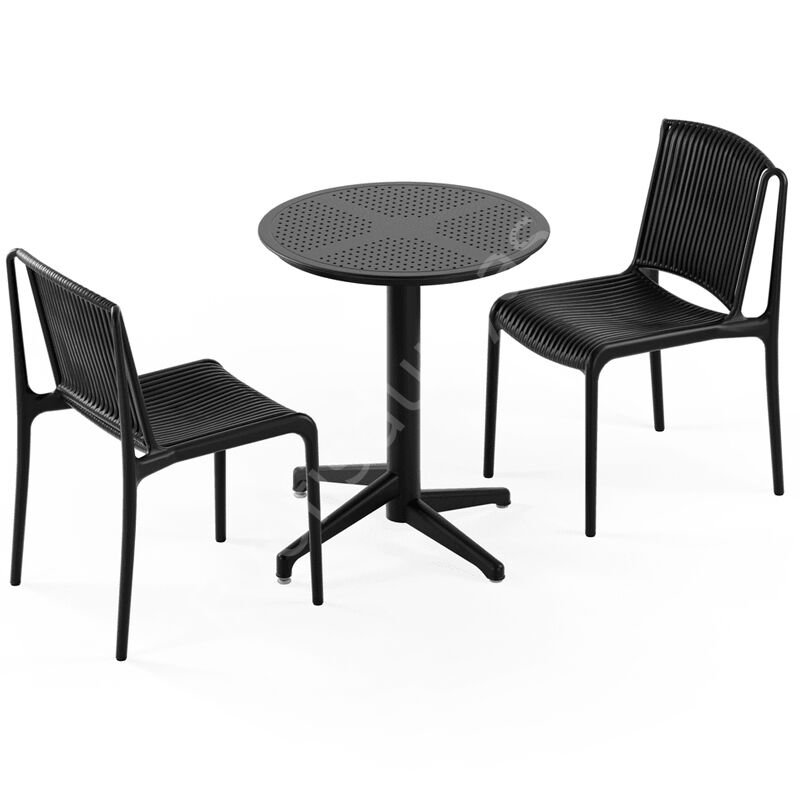 Moon Ø60 2 Kişilik Tropik Sabit Kafe Masa Takımı Siyah