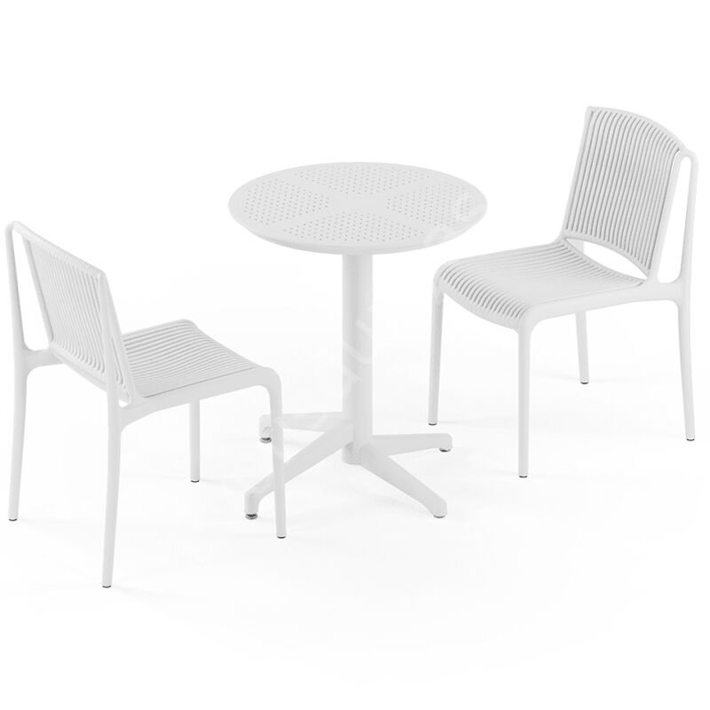 Moon Ø60 2 Kişilik Tropik Sabit Kafe Masa Takımı Beyaz