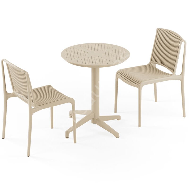 Moon Ø60 2 Kişilik Tropik Sabit Kafe Masa Takımı Bej