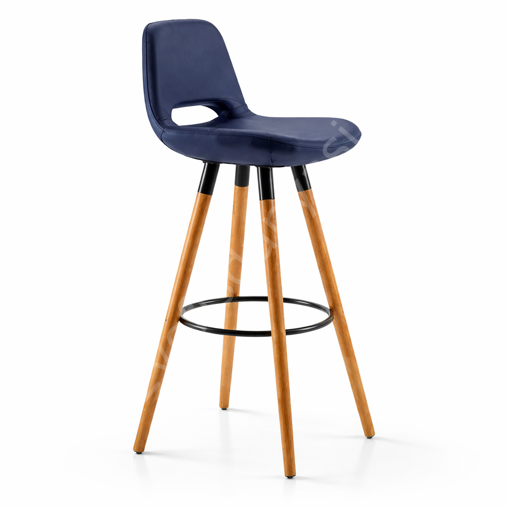 Mark Ahşap Ayaklı Bar Sandalyesi Mavi - 65 cm