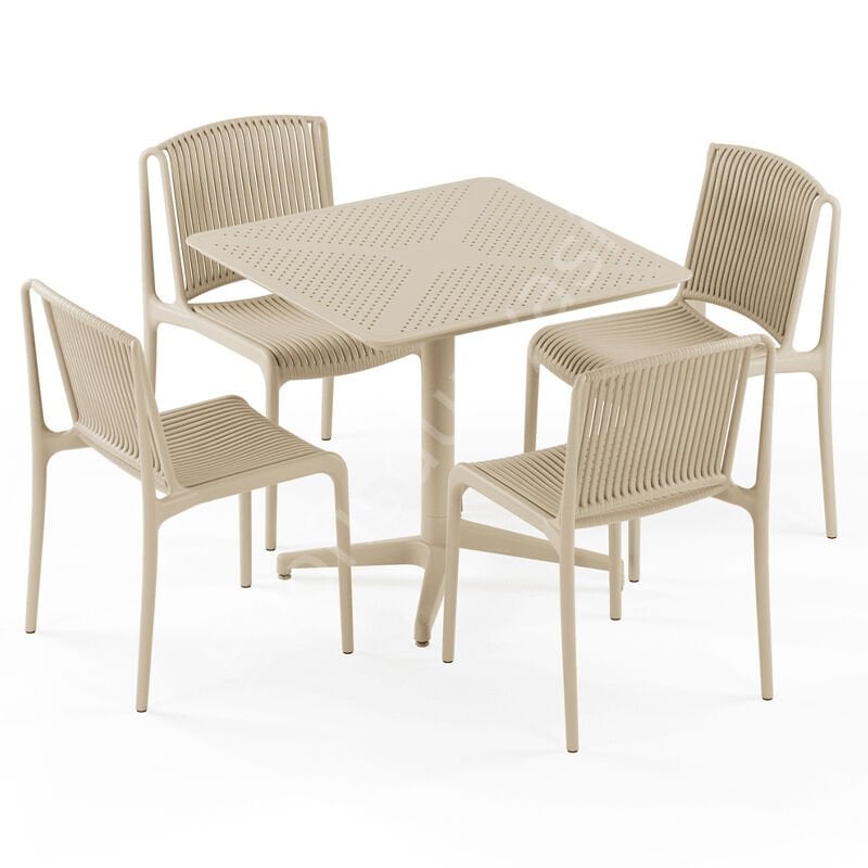 Kafe Masa Takımı Moon 80x80 Sabit & Sandalye Tropik  4 Kişilik