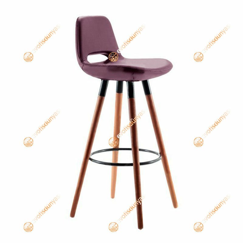 Mark Ahşap Ayaklı Bar Sandalyesi Mor - 65 cm