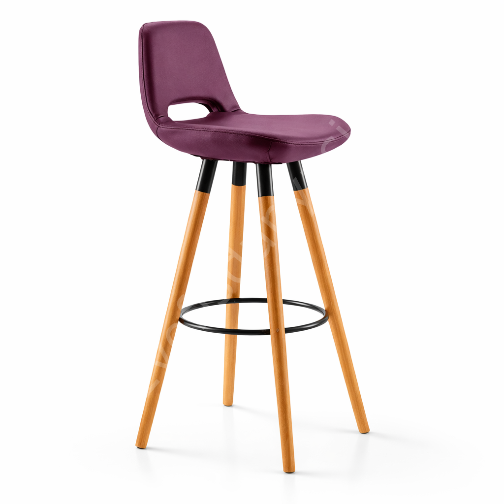 Mark Ahşap Ayaklı Bar Sandalyesi Mor - 65 cm