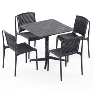 Kafe Masa Takımı Moon 80x80 Sabit & Sandalye Tropik  4 Kişilik Beyaz