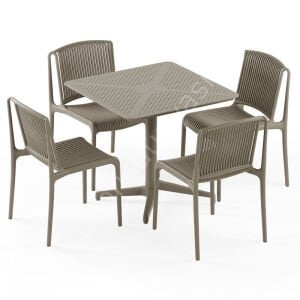 Kafe Masa Takımı Moon 80x80 Sabit & Sandalye Tropik  4 Kişilik Antrasit