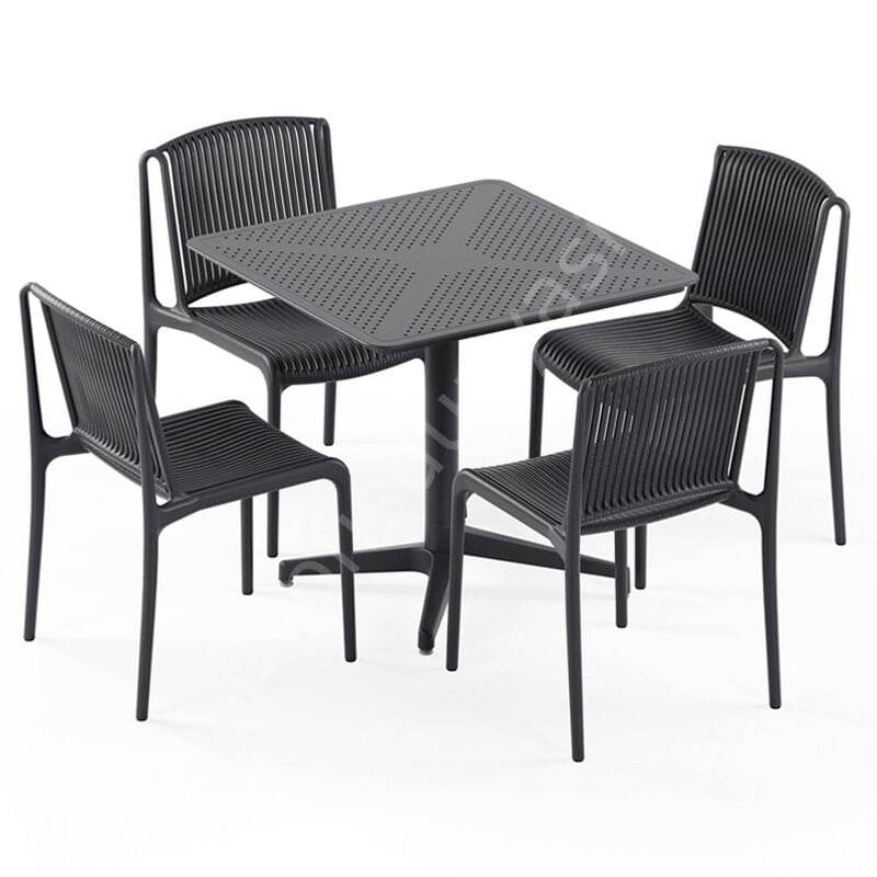 Kafe Masa Takımı Moon 80x80 Sabit & Sandalye Tropik  4 Kişilik Antrasit