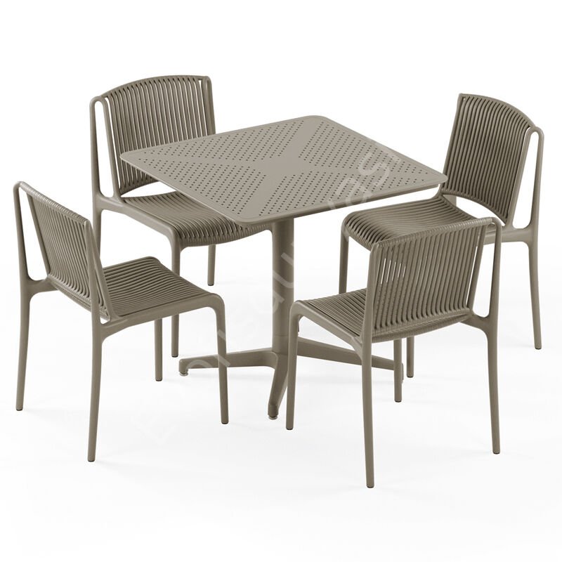 Kafe Masa Takımı Moon 80x80 Sabit & Sandalye Tropik  4 Kişilik Vizon