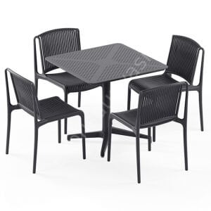Kafe Masa Takımı Moon 80x80 Sabit & Sandalye Tropik  4 Kişilik Vizon