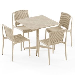 Kafe Masa Takımı Moon 80x80 Sabit & Sandalye Tropik  4 Kişilik Vizon