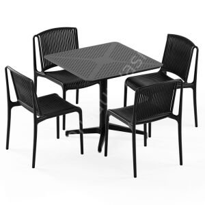 Kafe Masa Takımı Moon 80x80 Sabit & Sandalye Tropik  4 Kişilik Vizon