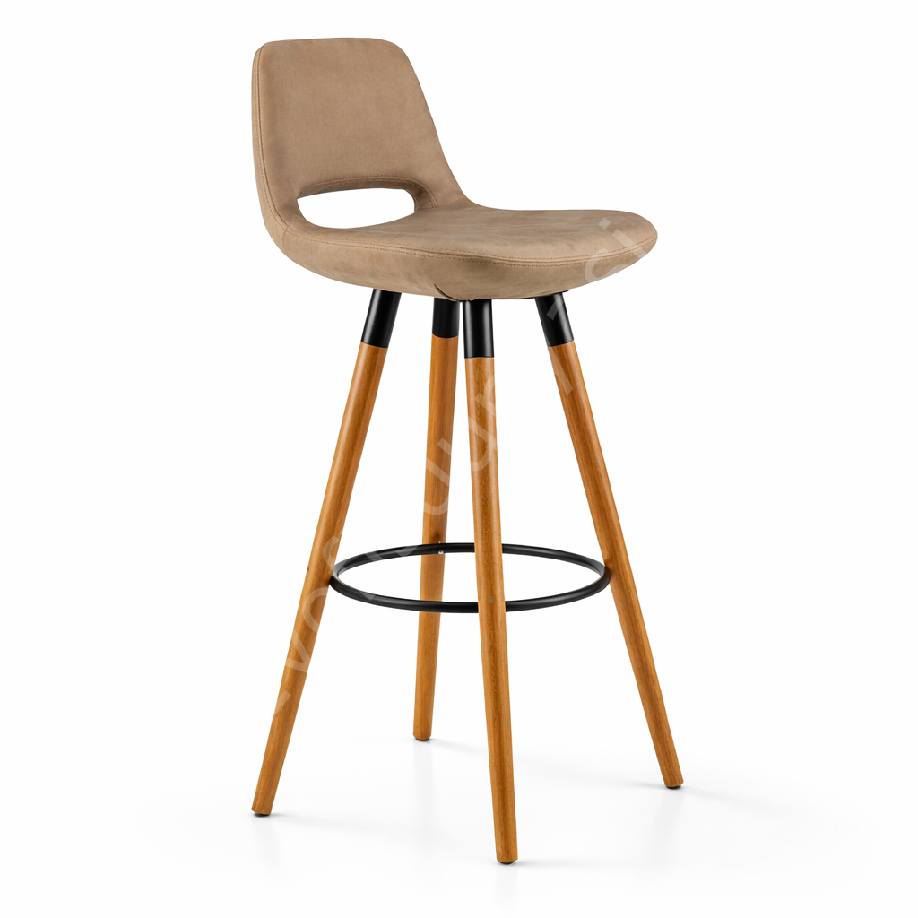Mark Ahşap Ayaklı Bar Sandalyesi Sütlü Kahve - 75 cm