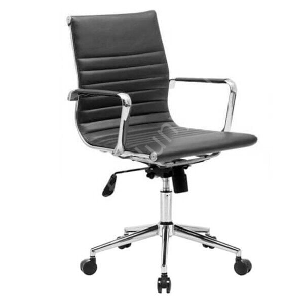 Massi Krom Ayaklı Çalışma Koltuğu Siyah Deri