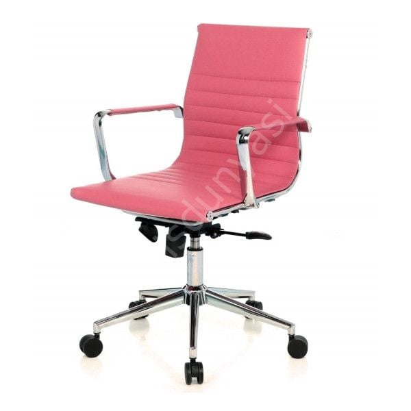 Massi Krom Ayaklı Çalışma Koltuğu Pembe Deri