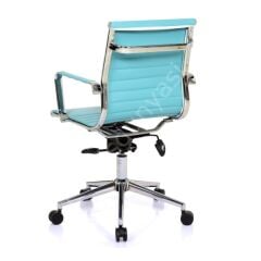 Massi Krom Ayaklı Çalışma Koltuğu Turkuaz Deri
