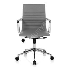 Massi Krom Ayaklı Çalışma Koltuğu Gri Deri