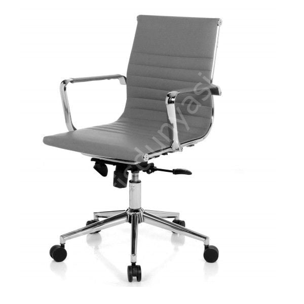Massi Krom Ayaklı Çalışma Koltuğu Gri Deri