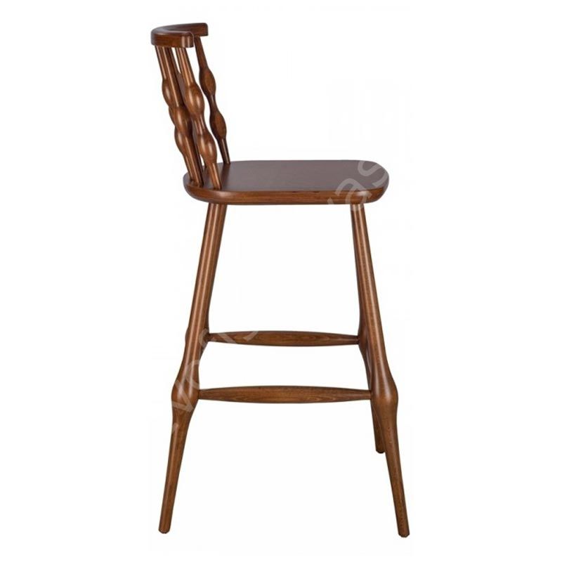 Boncuk Ahşap Bar Sandalyesi Ceviz