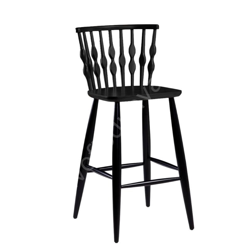 Boncuk Ahşap Bar Sandalyesi Siyah Lake