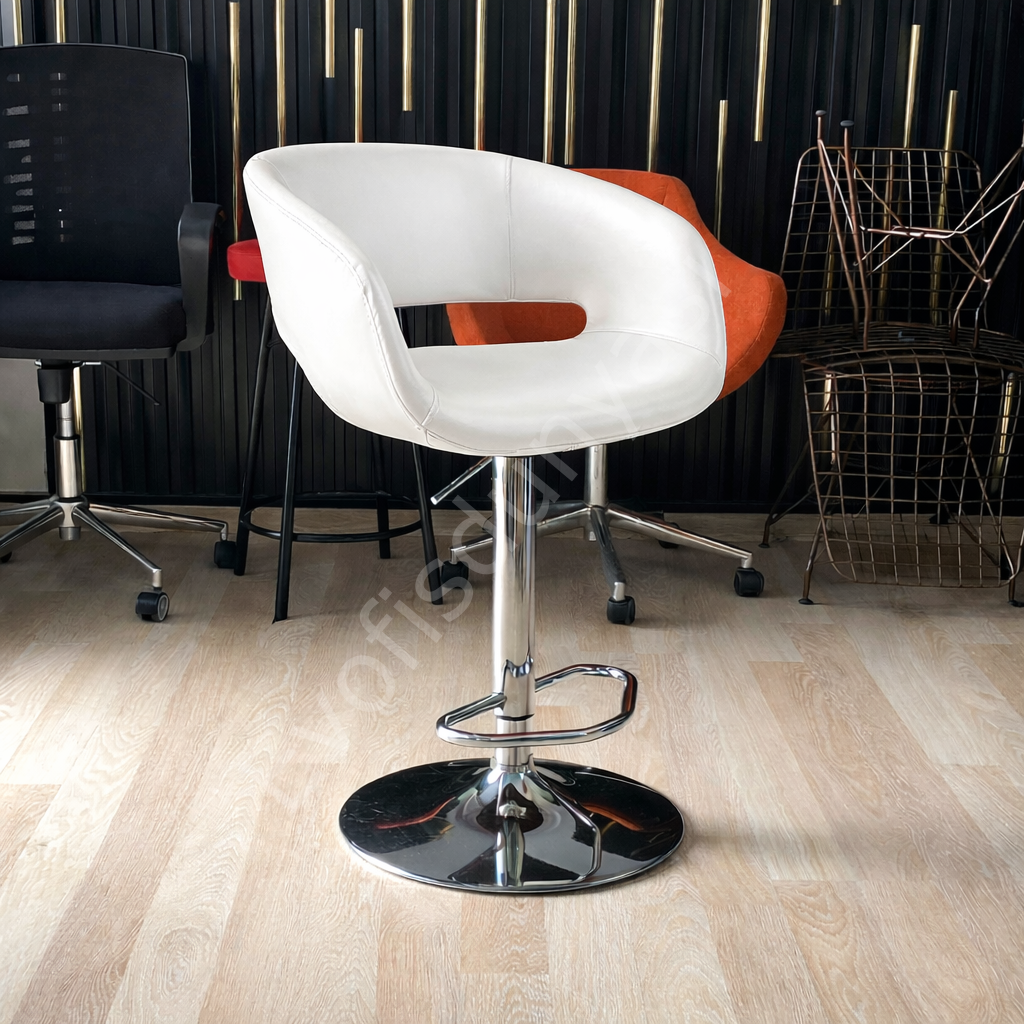 Ciro Boru Ayaklı Bar Sandalyesi Beyaz Deri