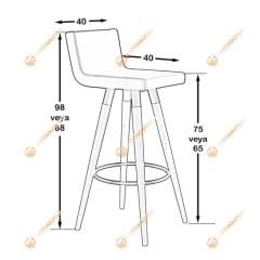 Alpar Ahşap Ayaklı Bar Sandalyesi
