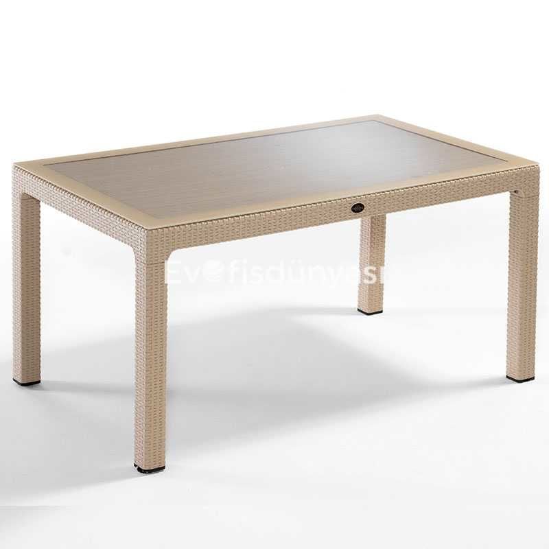 90x150 Camlı PP Rattan Görünümlü Masa Kapiçino