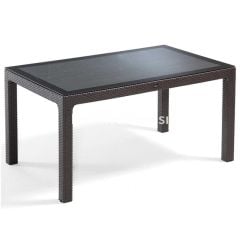 90x150 Camlı PP Rattan Görünümlü Masa Kahve