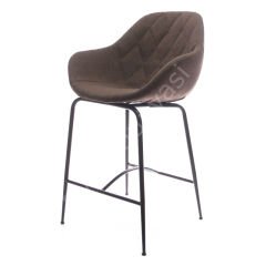 Arf Desenli Metal Ayak Bar Sandalyesi 65 - Kahve Keten