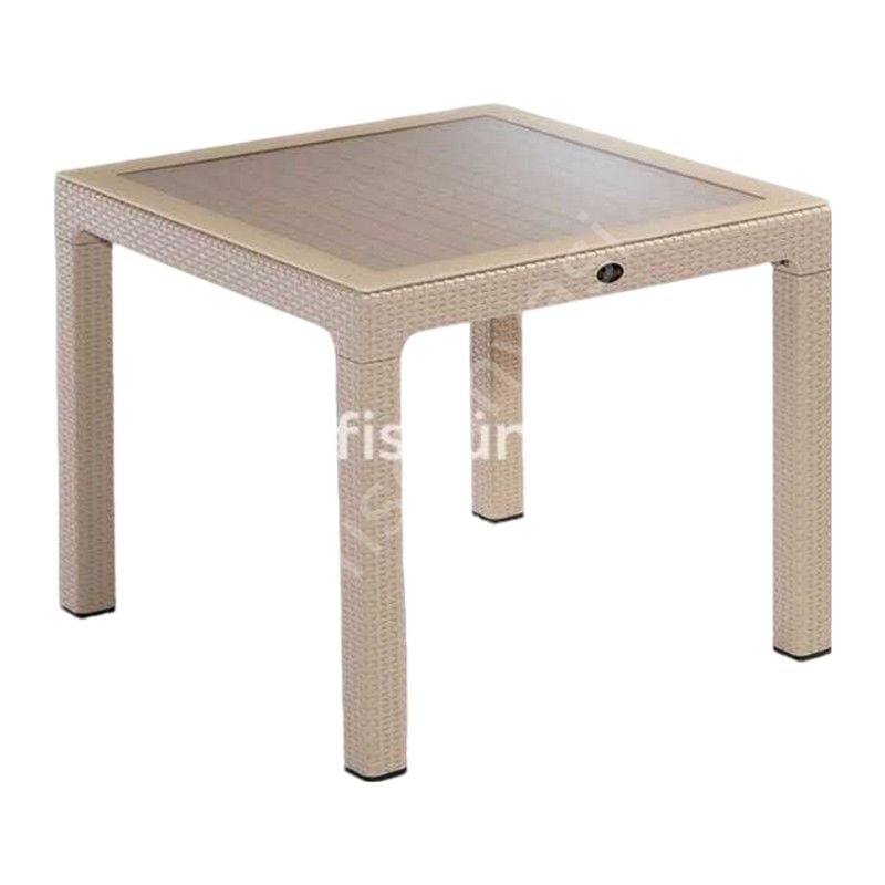 90×90 Camlı PP Rattan Görünümlü Masa Kapiçino