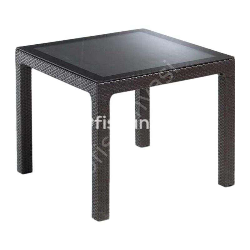 90×90 Camlı PP Rattan Görünümlü Masa Kahve