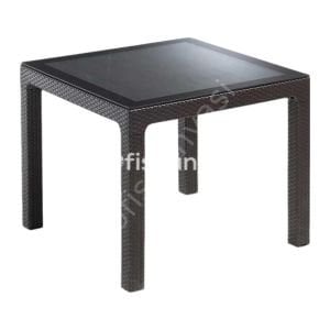 90×90 Camlı PP Rattan Görünümlü Masa Kahve
