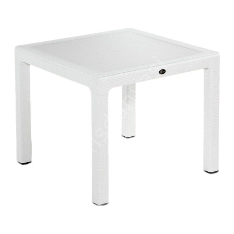 90×90 Camlı PP Rattan Görünümlü Masa Beyaz