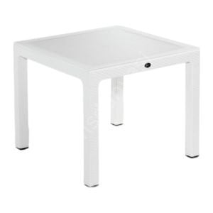 90×90 Camlı PP Rattan Görünümlü Masa Beyaz