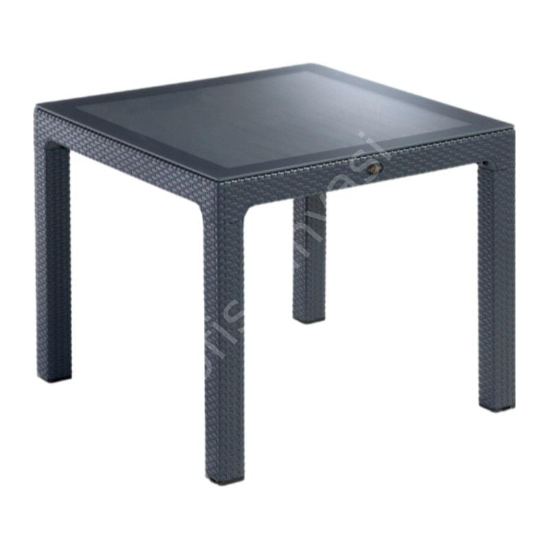 90×90 Camlı PP Rattan Görünümlü Masa Antrasit