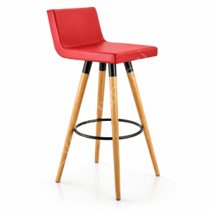 Alpar Ahşap Ayaklı Bar Sandalyesi Kırmızı Deri - 75 cm