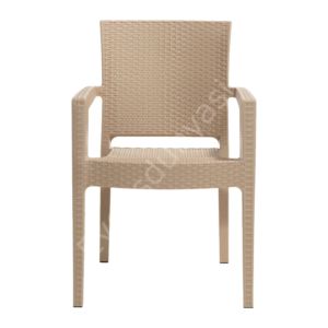 Real Rattan Görünümlü Kollu Sandalye Beyaz