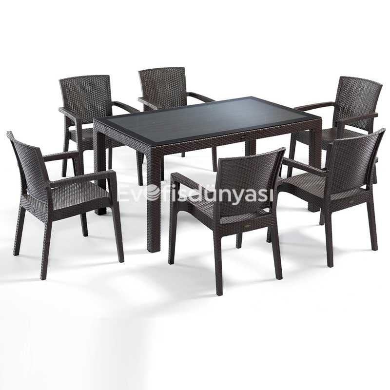 Real 6’lı Masa Sandalye Takımı 90×150 Kahve