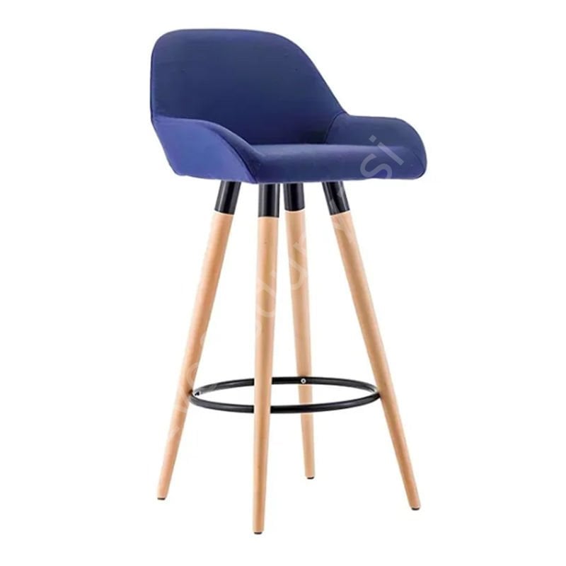 Aura Ahşap Ayaklı Bar Sandalyesi Mavi - 65 cm