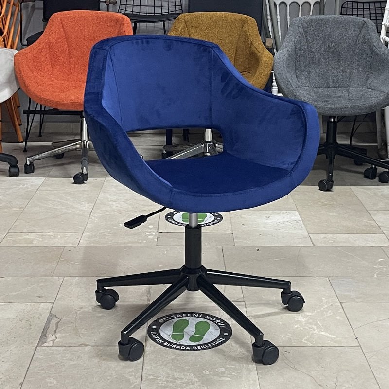 Store Çalışma Sandalyesi Lacivert Kumaş - Siyah Boya