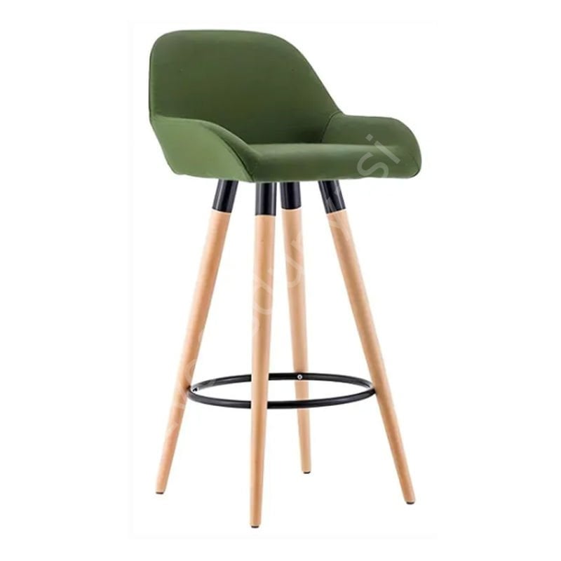 Aura Ahşap Ayaklı Bar Sandalyesi Yeşil - 75 cm