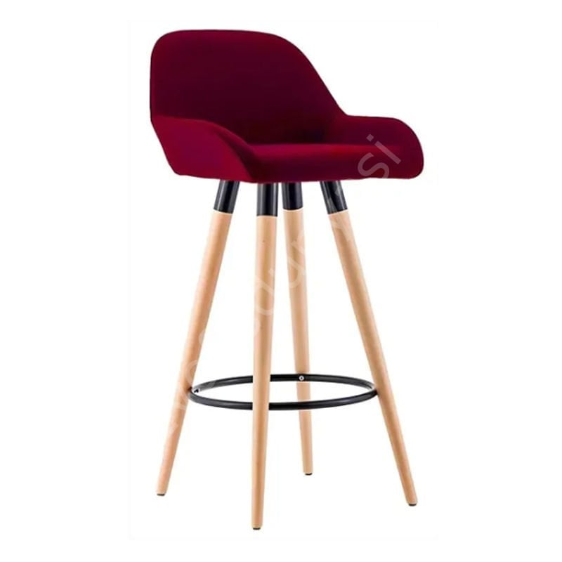 Aura Ahşap Ayaklı Bar Sandalyesi Bordo - 75 cm