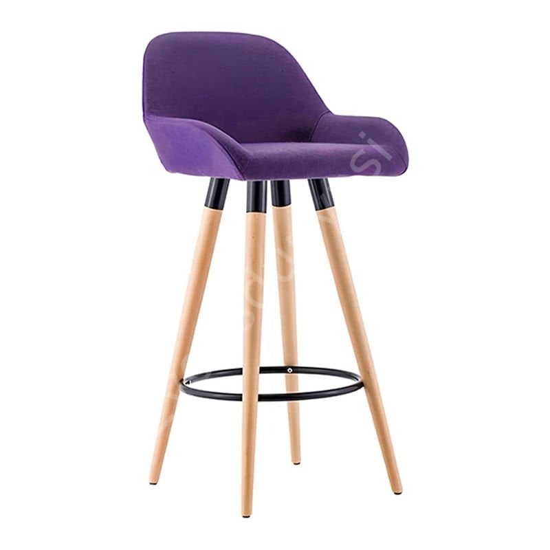 Aura Ahşap Ayaklı Bar Sandalyesi 65 cm - Mor