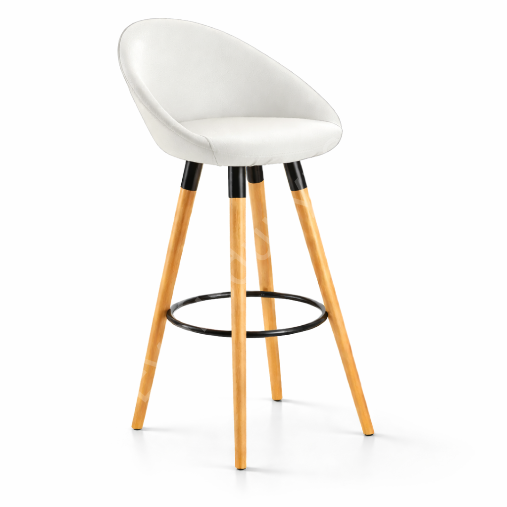 Laria Ahşap Ayaklı Bar Sandalyesi 65 cm - Beyaz
