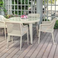 Londra 110 cm Rattan 4 Kişilik Camlı Masa Takımı Kumbeji