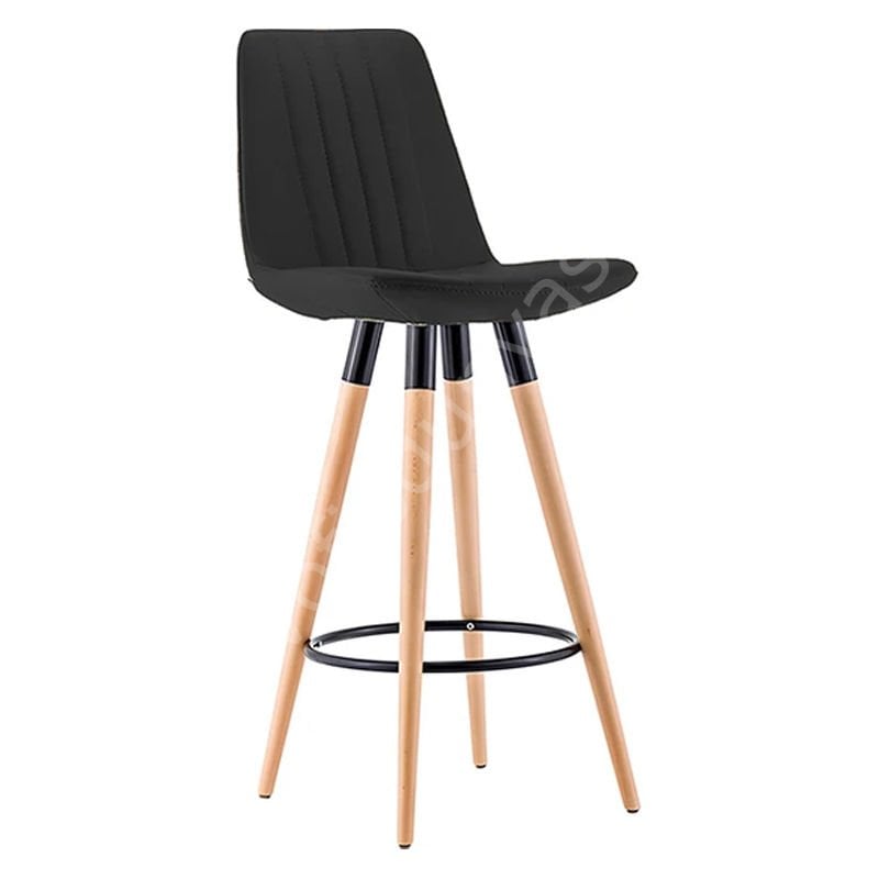 Pera Ahşap Ayaklı Bar Sandalyesi Siyah - 65 cm