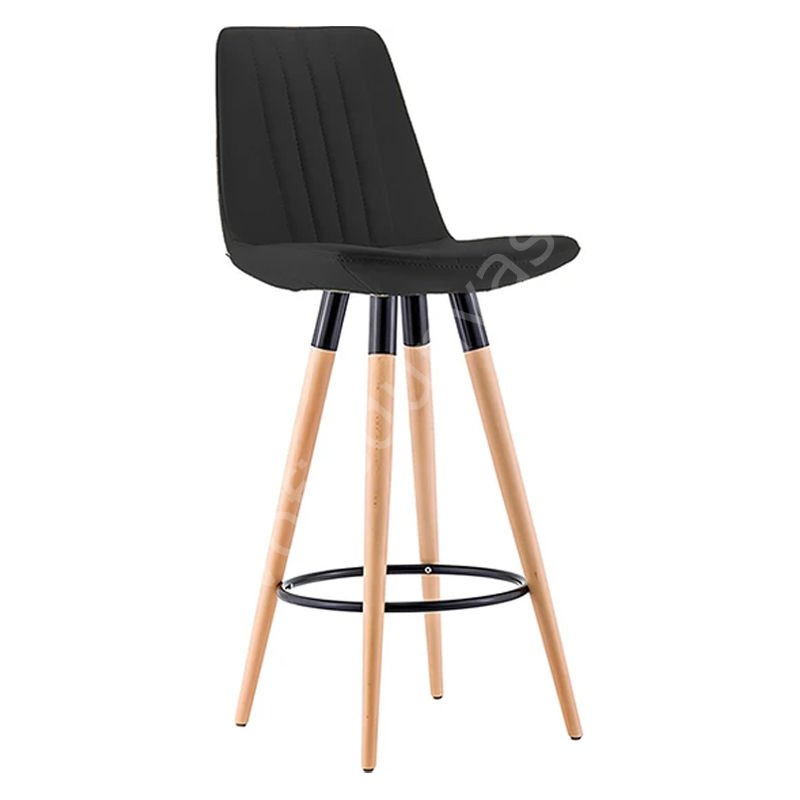 Pera Ahşap Ayaklı Bar Sandalyesi Siyah - 75 cm