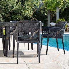 Londra 110 cm Rattan 4 Kişilik Camlı Masa Takımı Siyah