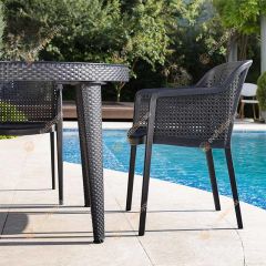 Londra 110 cm Rattan 4 Kişilik Camlı Masa Takımı Siyah