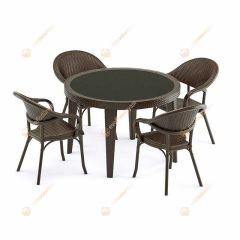 Brighton 110 cm Rattan 4 Kişilik Camlı Masa Takımı Kahve